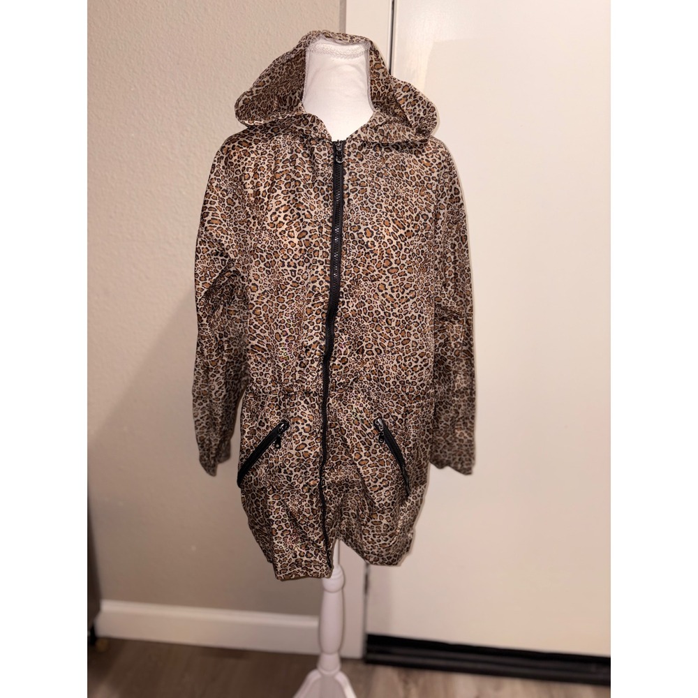 ShedRain Leopard Print Rain Jacket Womens Small Medium Nylon Hooded Windbreaker